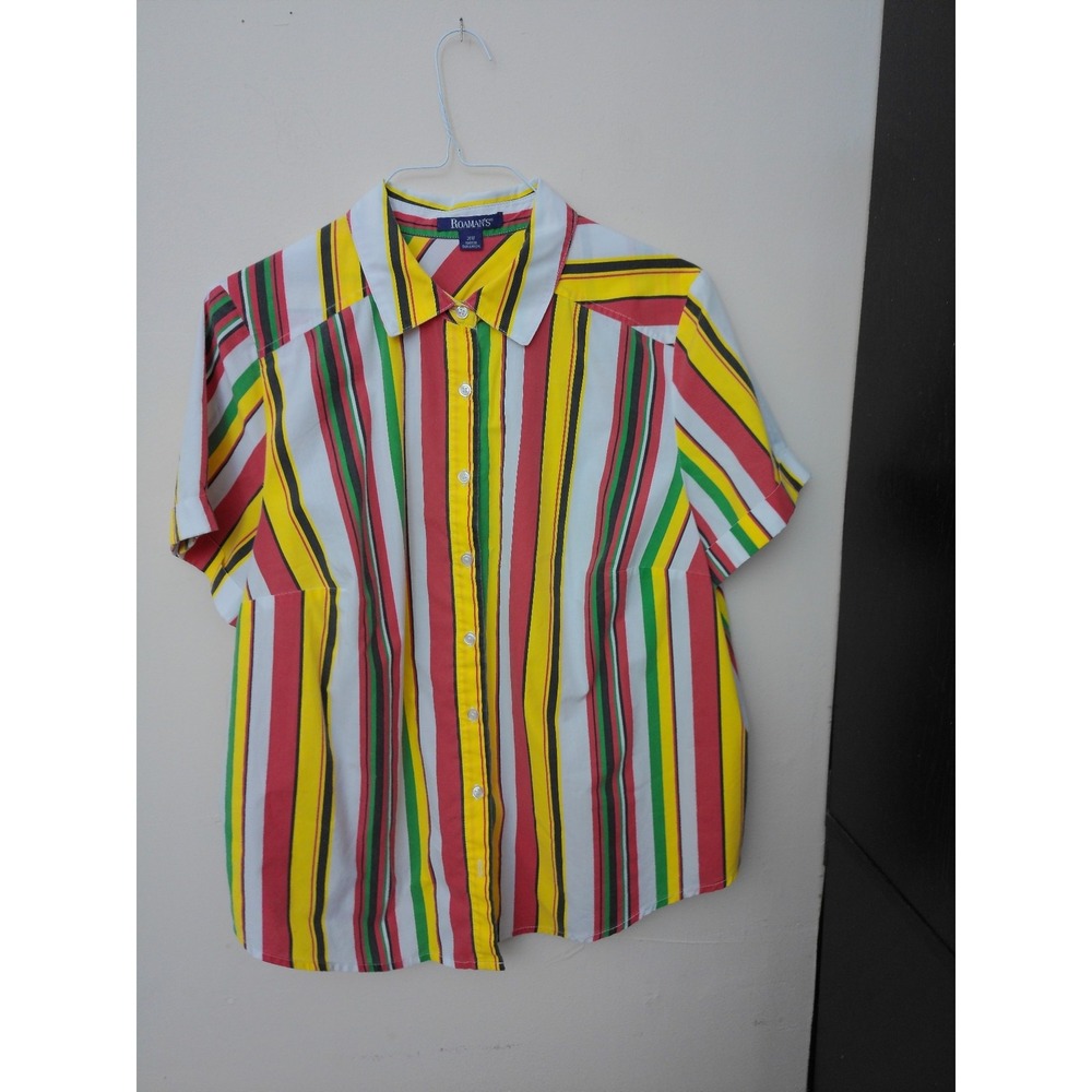 Roaman Button Up Shirt Womens Multicolor Striped Top Plus Size 20W Short Sleeve